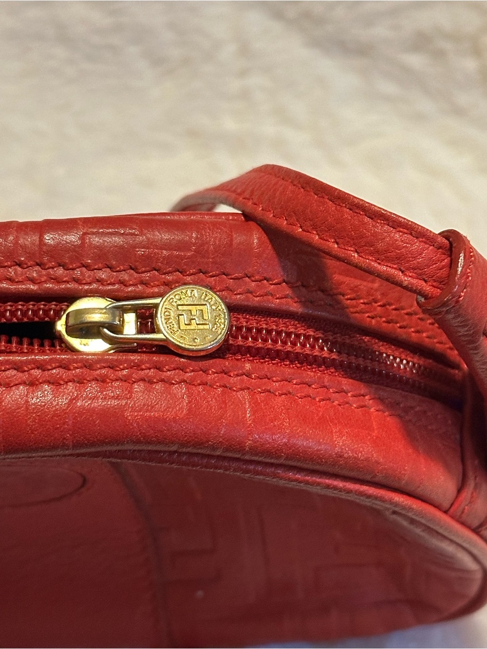 Vintage Fendi Red FF Monogram Embossed Leather Crossbody Camera Bag - Picture 5 of 9